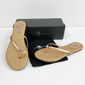 Yosi Samra Flip Flops Thong Sandals Woven Metallic Rose Gold Beach Pool Womens 9